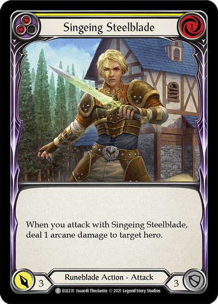 Singeing Steelblade (Yellow) | Common [Rainbow Foil] - First Edition